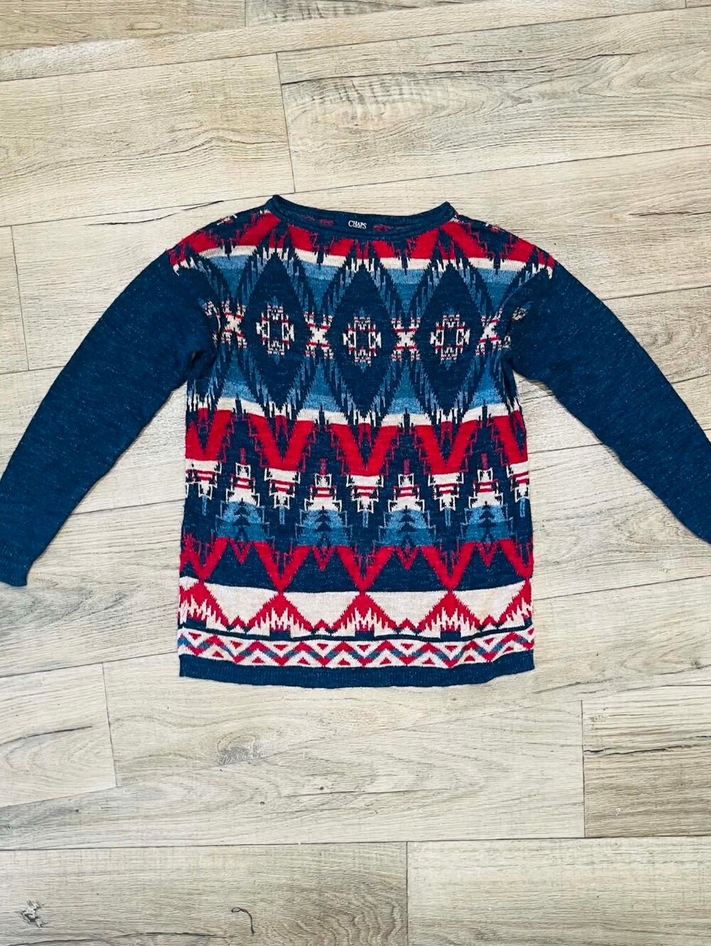Chaps Red and Navy Open-Knit Striped Sweater
